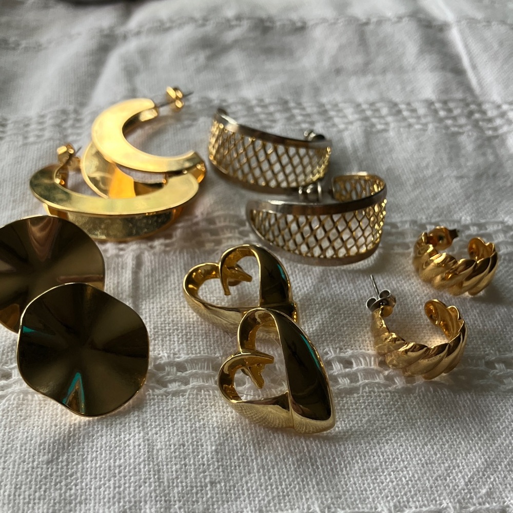 Gold-Tone Heart and Hoop Post Earrings Set - 5 pair